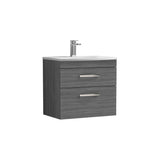 Modern Splash 600mm Anthracite Woodgrain 2 Drawer Wall Hung Vanity Unit With Curved Basin