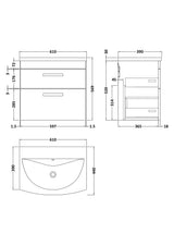 Modern Splash 600mm Anthracite Woodgrain 2 Drawer Wall Hung Vanity Unit With Curved Basin