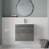 Modern Splash 600mm Anthracite Woodgrain 2 Drawer Wall Hung Vanity Unit With Curved Basin