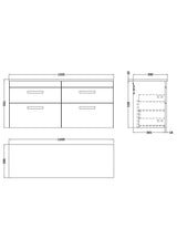 Modern Splash 1200mm 4 Drawer Wall Hung Vanity Unit With Bellato Grey Worktop