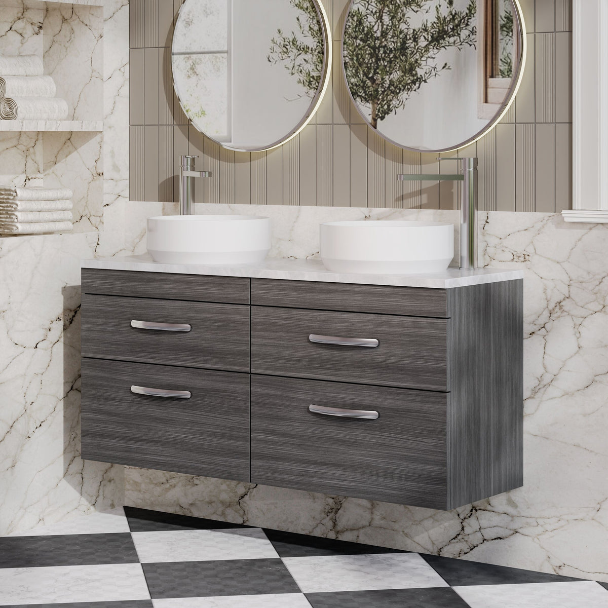 Modern Splash 1200mm 4 Drawer Wall Hung Vanity Unit With Bellato Grey Worktop