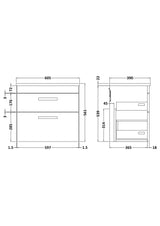 Modern Splash 600mm 2 Drawer Wall Hung Anthracite Woodgrain Vanity Unit With Bellato Grey Worktop