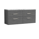 Modern Splash 1200mm Anthracite Woodgrain 4 Drawer Wall Hung Vanity With Carrara Laminate Worktop