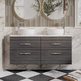 Modern Splash 1200mm Anthracite Woodgrain 4 Drawer Wall Hung Vanity With Carrara Laminate Worktop