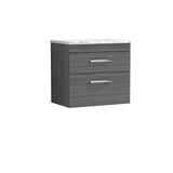 Modern Splash 600mm 2 Drawer Wall Hung Vanity Unit With Laminate Anthracite Woodgrain Worktop