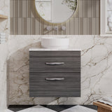 Modern Splash 600mm 2 Drawer Wall Hung Vanity Unit With Laminate Anthracite Woodgrain Worktop