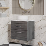 Modern Splash 600mm 2 Drawer Wall Hung Vanity Unit With Laminate Anthracite Woodgrain Worktop