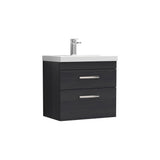 Modern Splash 600mm Charcoal Black 2 Drawer Wall Hung Vanity Unit With Mid-Edge Basin