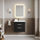 Modern Splash 600mm Charcoal Black 2 Drawer Wall Hung Vanity Unit With Mid-Edge Basin