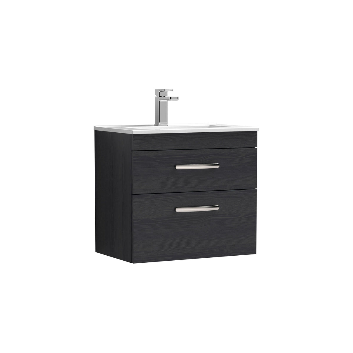 Modern Splash 600mm Charcoal Black 2 Drawer Wall Hung Vanity Unit With Minimalist Basin