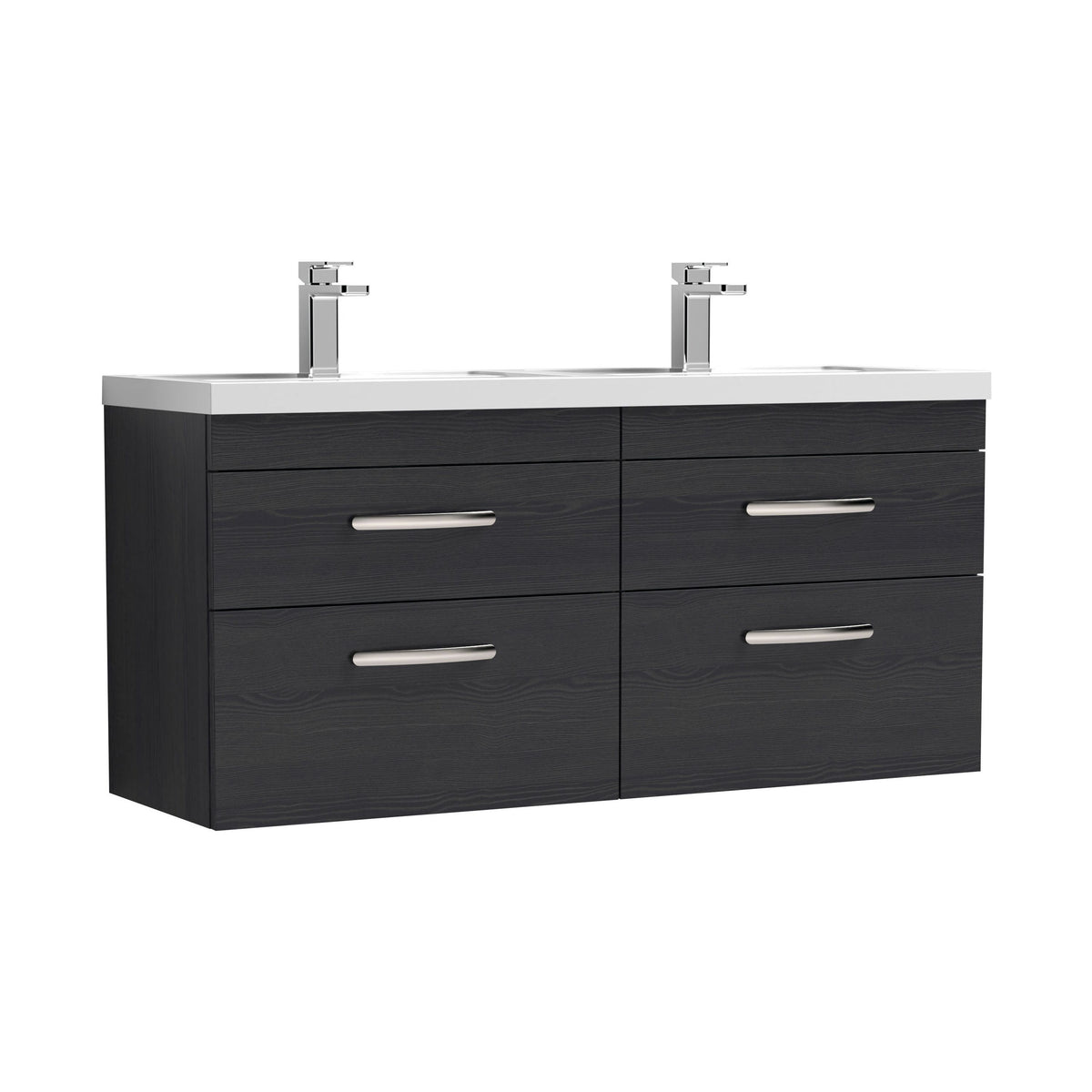 Modern Splash 1200mm Charcoal Black 4 Drawer Wall Hung Cabinet With 2 Tap Hole Polymarble basin