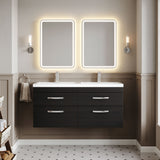 Modern Splash 1200mm Charcoal Black 4 Drawer Wall Hung Cabinet With 2 Tap Hole Polymarble basin