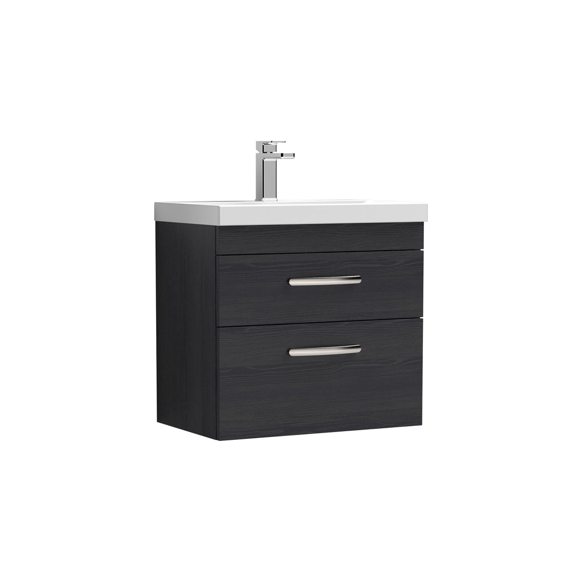 Modern Splash 600mm Charcoal Black 2 Drawer Wall Hung Vanity Unit With Thin Edge Basin