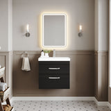 Modern Splash 600mm Charcoal Black 2 Drawer Wall Hung Vanity Unit With Thin Edge Basin