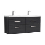Modern Splash 1200mm Charcoal Black 4 Drawer Wall Hung Cabinet With 2 Tap Hole Ceramic Basin