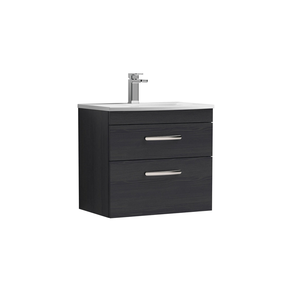 Modern Splash 600mm Charcoal Black 2 Drawer Wall Hung Vanity Unit With Curved Basin