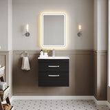 Modern Splash 600mm Charcoal Black 2 Drawer Wall Hung Vanity Unit With Curved Basin