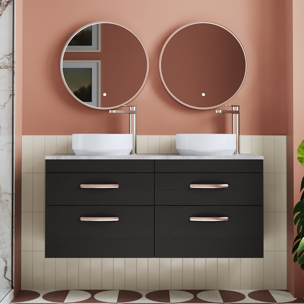 Modern Splash 1200mm Charcoal Black 4 Drawer Wall Hung Vanity Unit With Bellato Grey Worktop