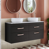 Modern Splash 1200mm Charcoal Black 4 Drawer Wall Hung Vanity Unit With Bellato Grey Worktop