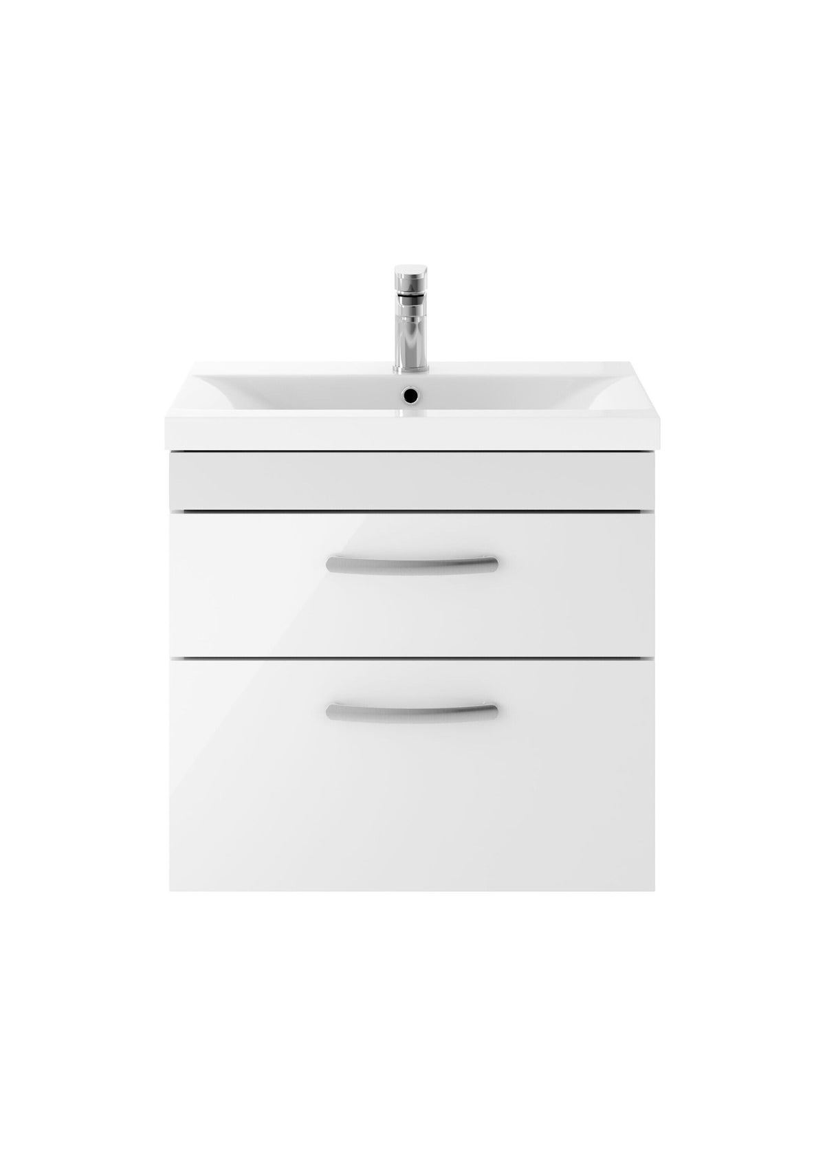 Modern Splash 600mm Gloss White 2 Drawer Wall Hung Vanity Unit With Mid-Edge Basin