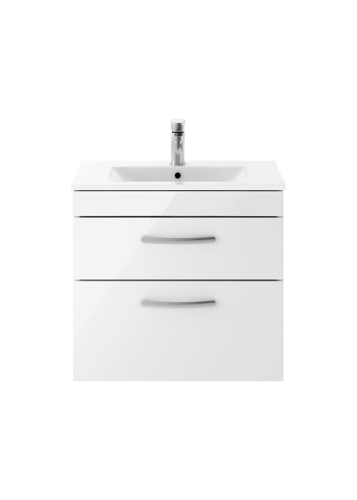 Modern Splash 600mm Gloss White 2 Drawer Wall Hung Vanity Unit With Minimalist Basin