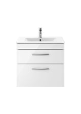 Modern Splash 600mm Gloss White 2 Drawer Wall Hung Vanity Unit With Minimalist Basin