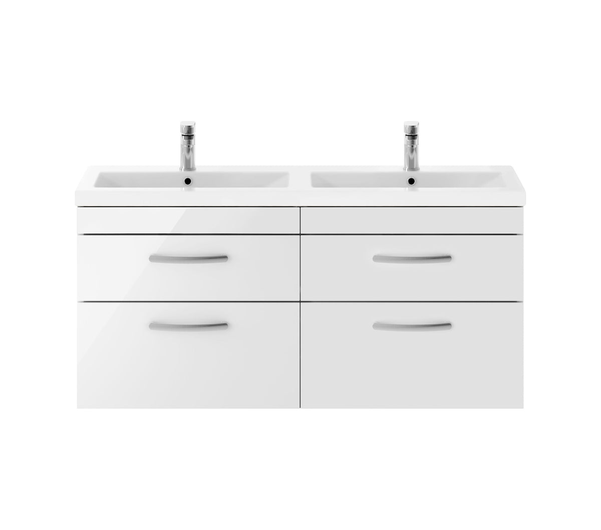 Modern Splash 1200mm Gloss White 4 Drawer Wall Hung Cabinet With 2 Tap Hole Ceramic Basin