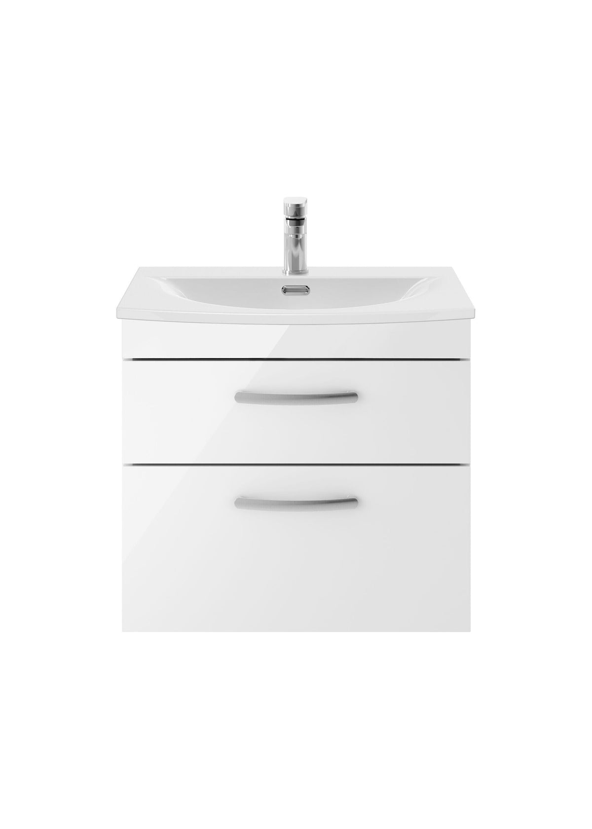 Modern Splash 600mm Gloss White 2 Drawer Wall Hung Vanity Unit With Curved Basin