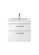 Modern Splash 600mm Gloss White 2 Drawer Wall Hung Vanity Unit With Curved Basin