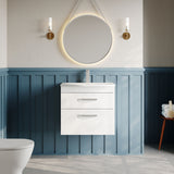 Modern Splash 600mm Gloss White 2 Drawer Wall Hung Vanity Unit With Curved Basin