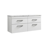 Modern Splash 1200mm Gloss White 4 Drawer Wall Hung Vanity With Carrara Laminate Worktop