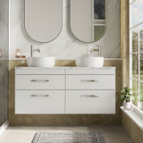 Modern Splash 1200mm Gloss White 4 Drawer Wall Hung Vanity With Carrara Laminate Worktop