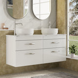 Modern Splash 1200mm Gloss White 4 Drawer Wall Hung Vanity With Carrara Laminate Worktop