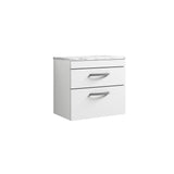 Modern Splash 600mm Gloss White 2 Drawer Wall Hung Vanity Unit With Carrara Laminate Worktop