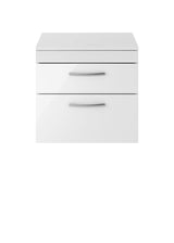 Modern Splash 600mm Gloss White 2 Drawer Wall Hung  Vanity Unit With Co-ordinating Worktop
