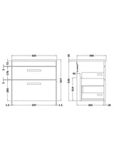 Modern Splash 600mm Gloss White 2 Drawer Wall Hung  Vanity Unit With Co-ordinating Worktop