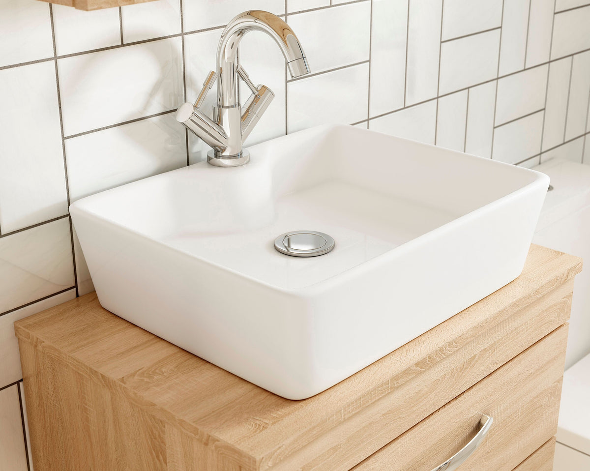 Modern Splash 600mm Gloss White 2 Drawer Wall Hung  Vanity Unit With Co-ordinating Worktop