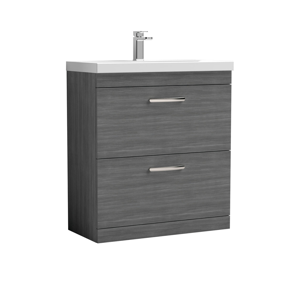 Modern Splash 800mm Anthracite Woodgrain 2 Drawer Floor Standing Vanity Unit With Mid-Edge Basin