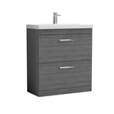 Modern Splash 800mm Anthracite Woodgrain 2 Drawer Floor Standing Vanity Unit With Mid-Edge Basin