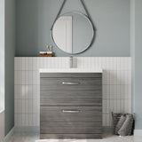 Modern Splash 800mm Anthracite Woodgrain 2 Drawer Floor Standing Vanity Unit With Thin Edge Basin
