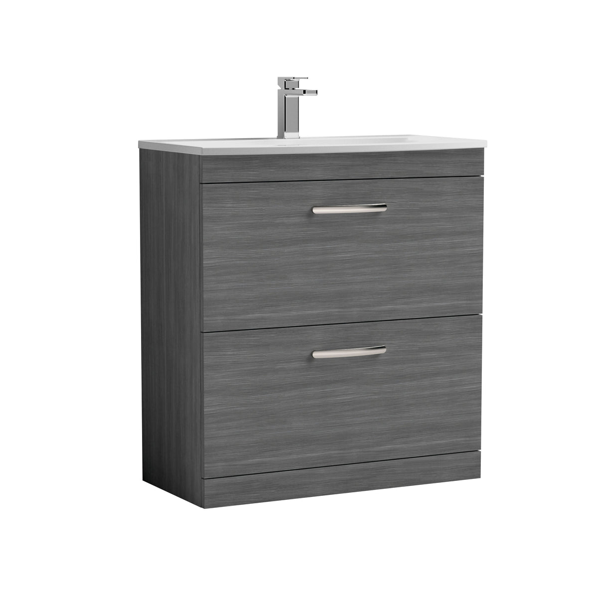 Modern Splash 800mm Anthracite Woodgrain 2 Drawer Floor Standing Vanity Unit With Curved Basin
