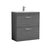 Modern Splash 800mm Anthracite Woodgrain 2 Drawer Floor Standing Vanity Unit With Curved Basin