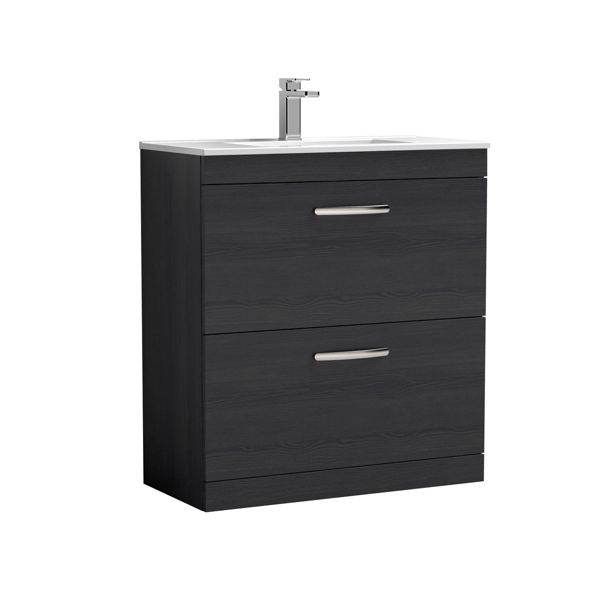 Modern Splash 800mm Charcoal Black 2 Drawer Floor Standing Vanity Unit With Minimalist Basin
