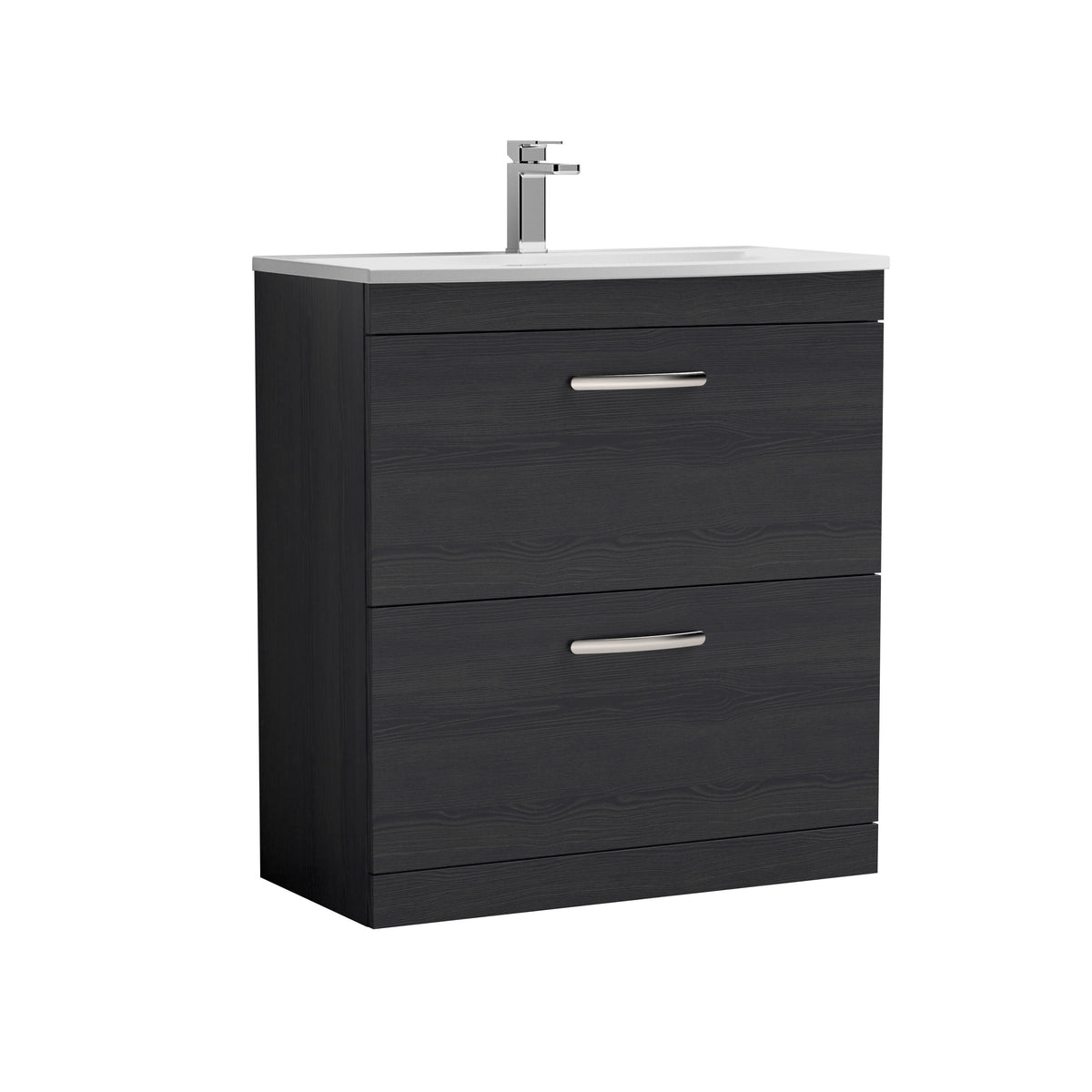 Modern Splash 800mm Charcoal Black 2 Drawer Floor Standing Vanity Unit With Curved Basin