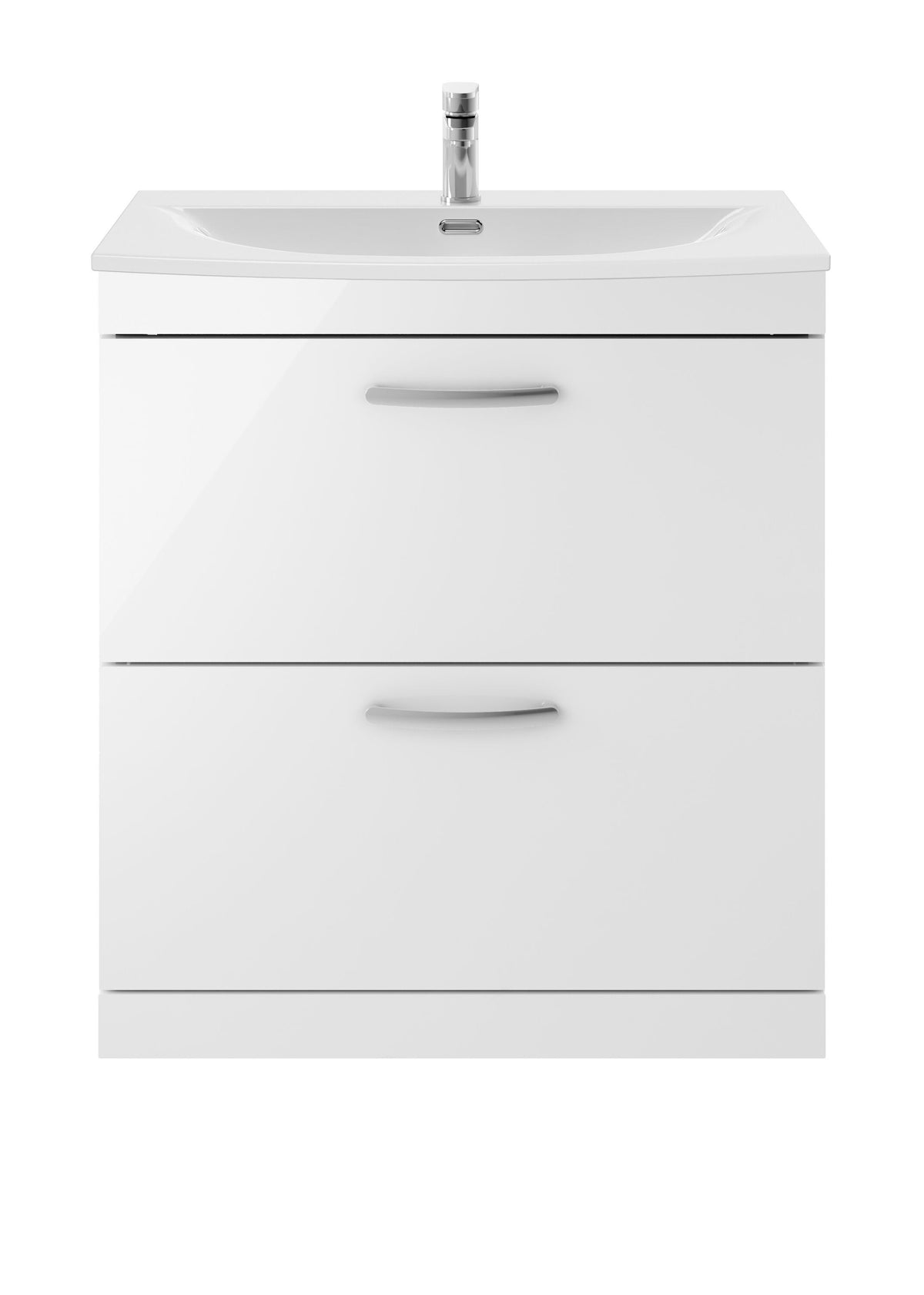 Modern Splash 800mm Gloss White 2 Drawer Floor Standing Vanity Unit With Curved Basin