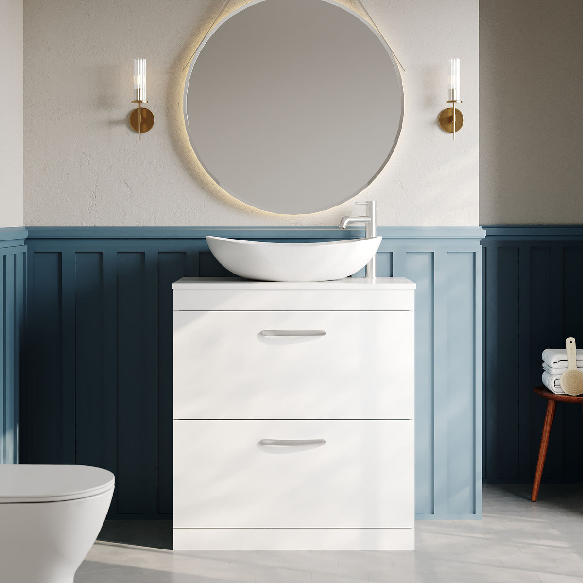 Modern Splash 800mm Gloss White 2 Drawer Floor Standing  Vanity Unit With Co-ordinating Worktop