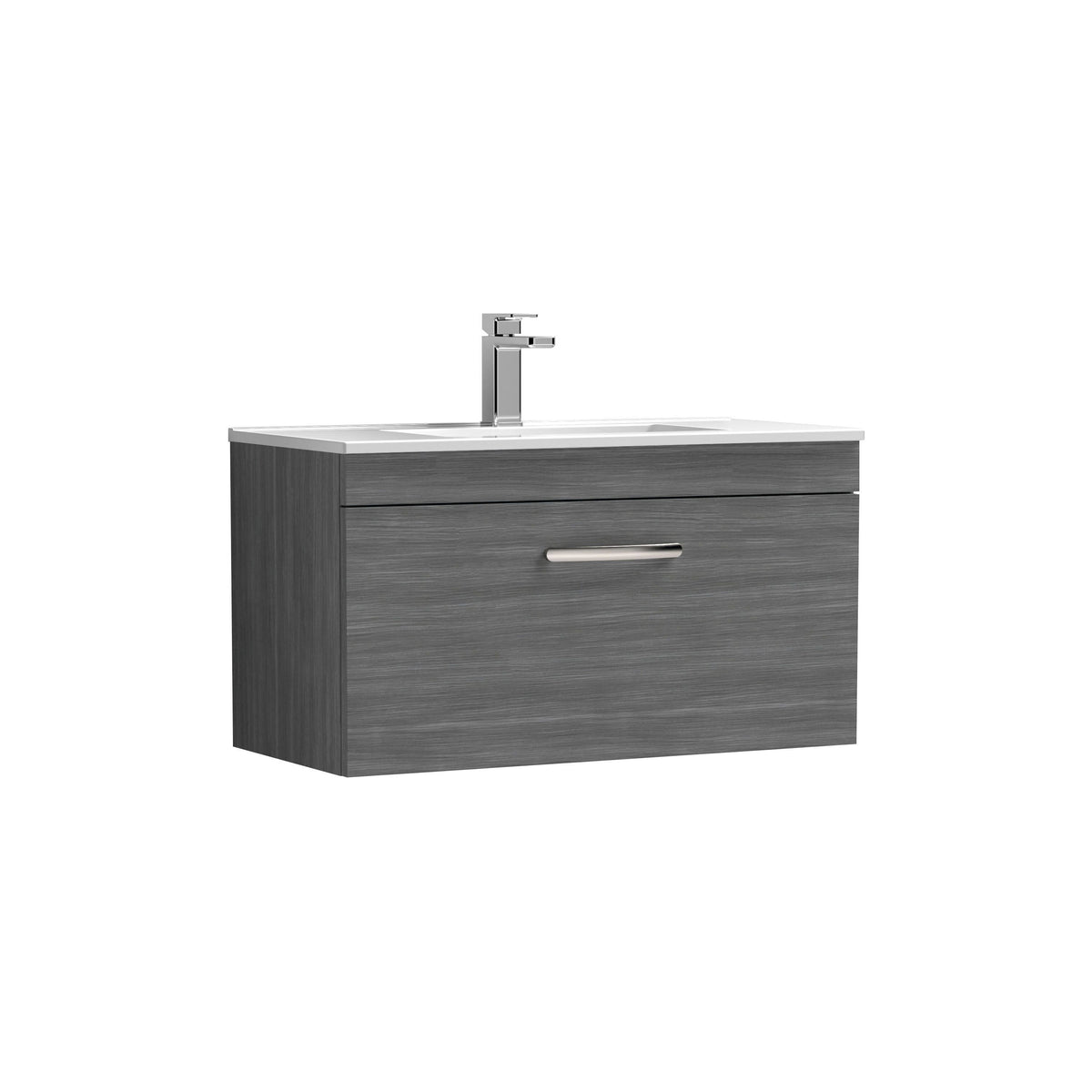 Modern Splash 800mm Anthracite Woodgrain 1 Drawer Wall Hung Vanity Unit With Minimalist Basin