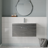 Modern Splash 800mm Anthracite Woodgrain 1 Drawer Wall Hung Vanity Unit With Minimalist Basin