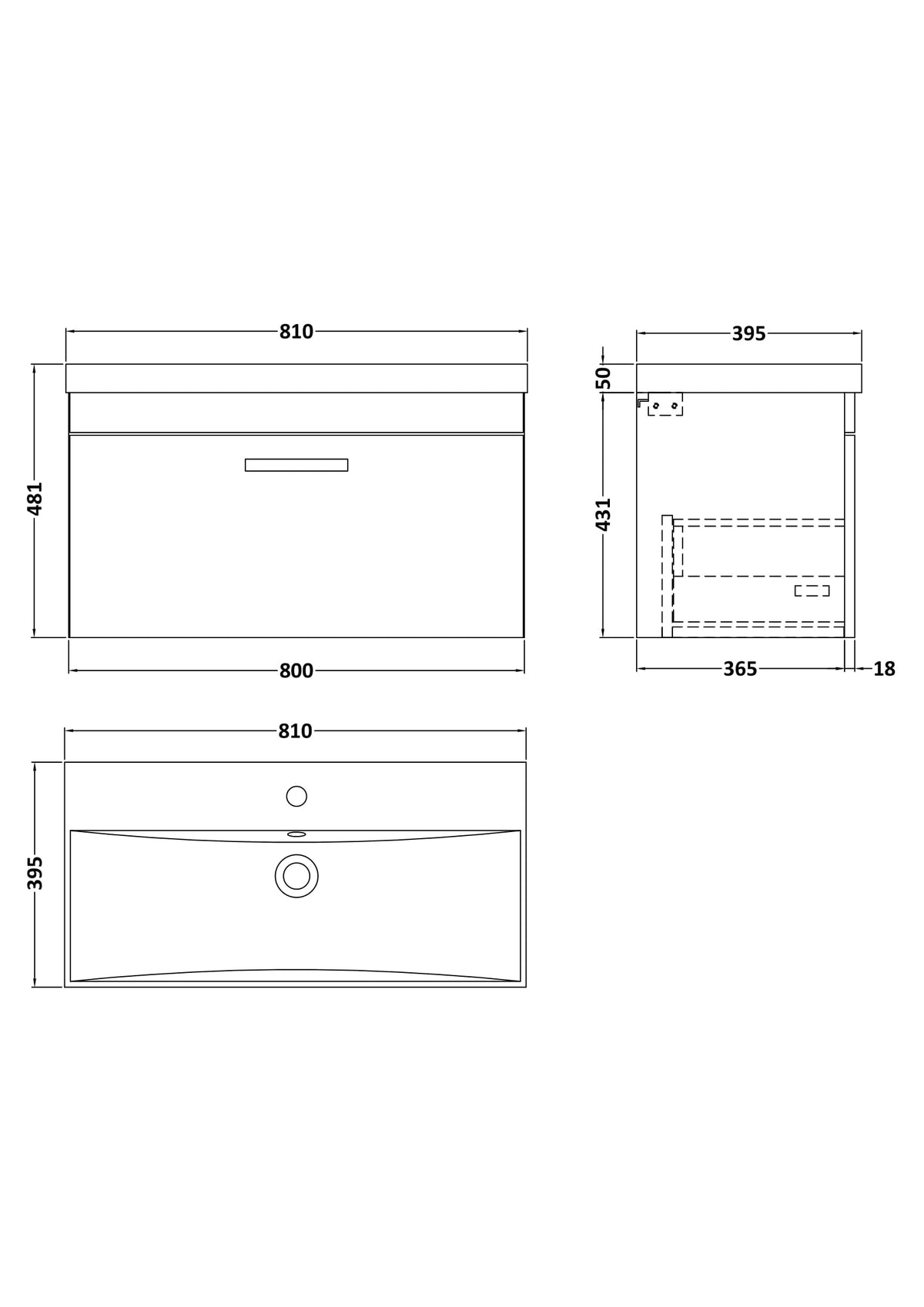 Modern Splash 800mm Anthracite Woodgrain 1 Drawer Wall Hung Vanity Unit With Thin Edge Basin