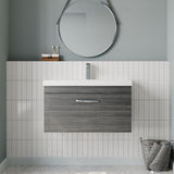 Modern Splash 800mm Anthracite Woodgrain 1 Drawer Wall Hung Vanity Unit With Thin Edge Basin
